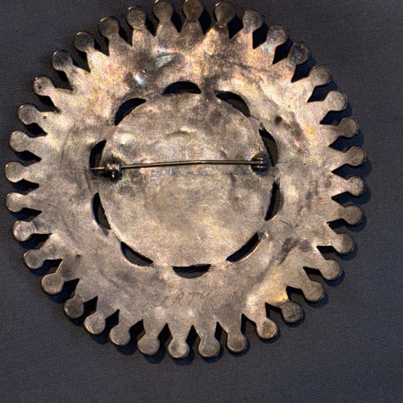 Native American Zuni Lee Mary Weebothee 3" Turquoise Sterling Silver Pin Brooch - Picture 6 of 6